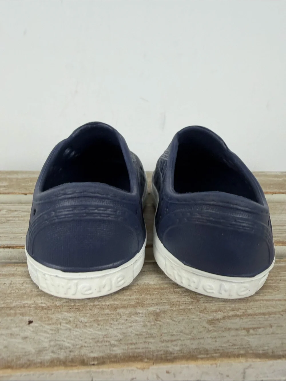 Little Me unisex navy blue & white slip on water shoes size 4